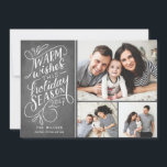 Warm Wishes This Holiday Hand Lettered 3-Photo<br><div class="desc">Send your holiday greeting cards in style this year with this stylish and modern design featuring hand lettering on faux chalkboard background and three photos. Select a die-cut shape or textured paper for an extra luxe touch! Visit the shop to see more from this collection.</div>