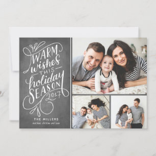 Warm Wishes This Holiday Hand Lettered 3-Photo Card