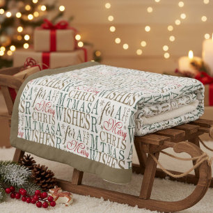 Warm Wishes Typography Red/Green ID589 Fleece Blanket
