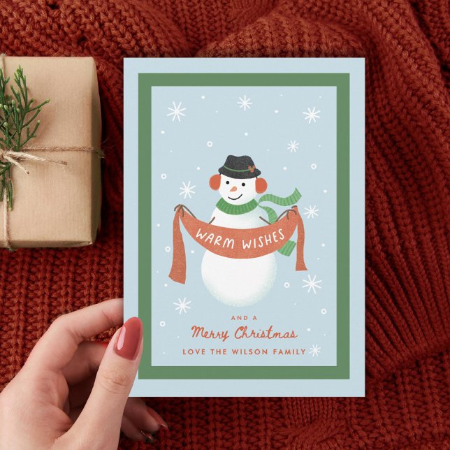 Warm Wishes Vintage Snowman Illustrated Holiday Card (Creator Uploaded)