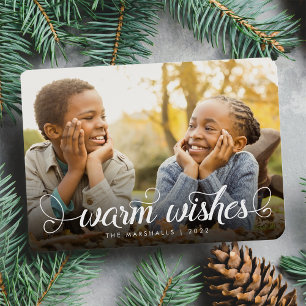 Warm Wishes White Calligraphy Holiday Photo Card
