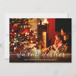 Warm Wishes White Script Photo Holiday Card