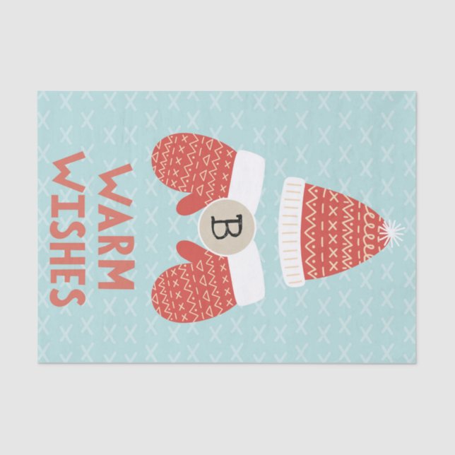 Warm Wishes Winter Christmas Hat & Gloves Holiday Tissue Paper (Front)