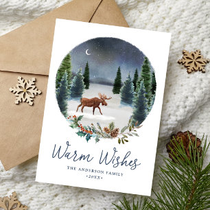 Warm Wishes Woodland Moose Winter Scene Non-Photo Holiday Card
