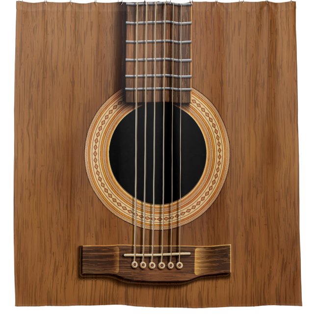 Warm Wood Acoustic Guitar Shower Curtain (Front)