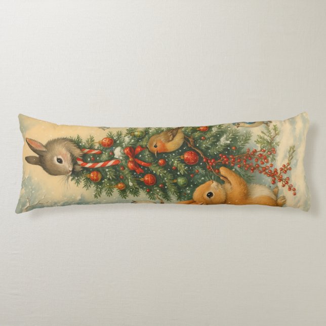 Warm woodland bunny christmas festive winter body cushion (Front)