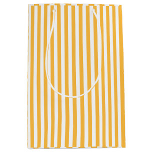 Warm Yellow and White Narrow Stripes Medium Gift Bag