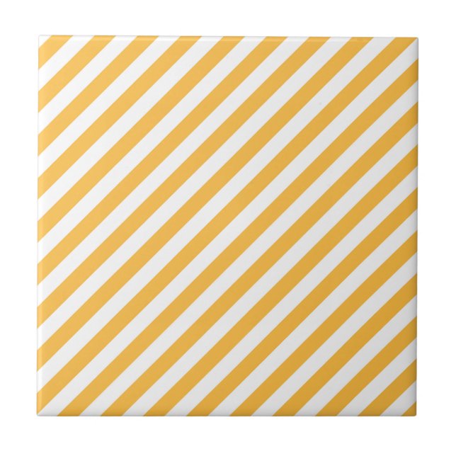 Warm Yellow and White Narrow Stripes Tile (Front)