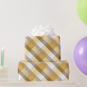 Warm Yellow Brown Autumn Check Honey Plaid Pattern Wrapping Paper