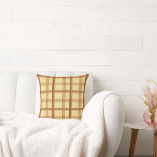 Warm Yellow Brown Plaid Aesthetic Cushion