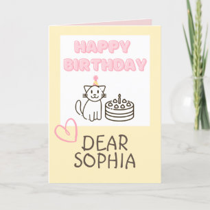 Warm Yellow Cat&Cake Happy Birthday Card