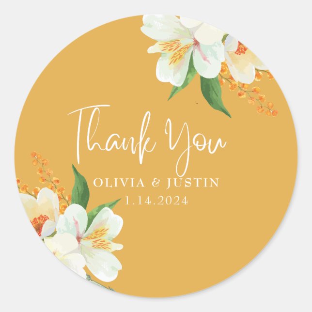 Warm yellow floral Spring flowers Wedding Favour Classic Round Sticker (Front)