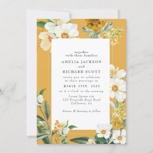Warm yellow Garden Wildflowers Spring wedding Invitation