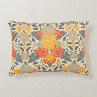 Warm Yellow, Orange & Blue Floral Decorative Cushion