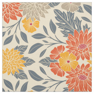 Warm Yellow, Orange & Blue Floral Fabric