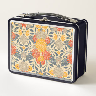 Warm Yellow, Orange & Blue Floral Metal Lunch Box