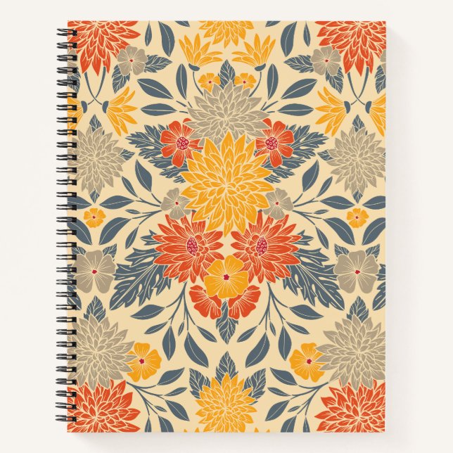 Warm Yellow, Orange & Blue Floral Notebook (Front)