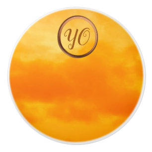  Warm Yellow Orange Clouds Photo Monogram Ceramic Knob
