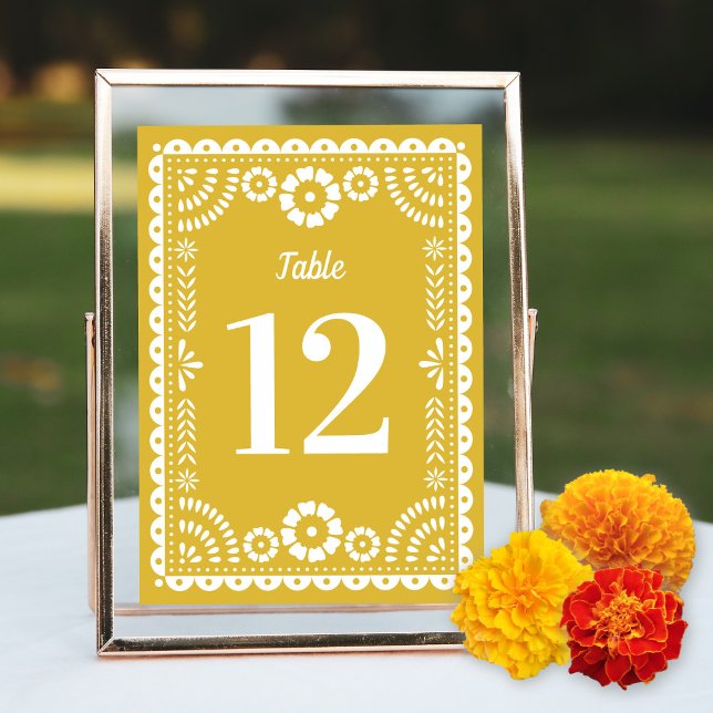 Warm Yellow Papel Picado Wedding Table Number (Creator Uploaded)