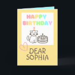 Warm Yellow&Rainbow Cat Happy Birthday  Card<br><div class="desc">It's the Warm Yellow&Rainbow Cat Happy Birthday Card. A cat in a hat and a cake are so cute. Colourful rainbow text and warm yellow are harmonised. It was designed as if a cute child had drawn it by hand. It's meaningful gift for your loved one. Purchase yours today! Have...</div>
