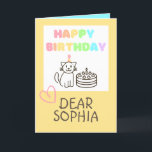 Warm Yellow&Rainbow Cat Happy Birthday  Card<br><div class="desc">It's the Warm Yellow&Rainbow Cat Happy Birthday Card. A cat in a hat and a cake are so cute. Colourful rainbow text and warm yellow are harmonised. It was designed as if a cute child had drawn it by hand. It's meaningful gift for your loved one. Purchase yours today! Have...</div>