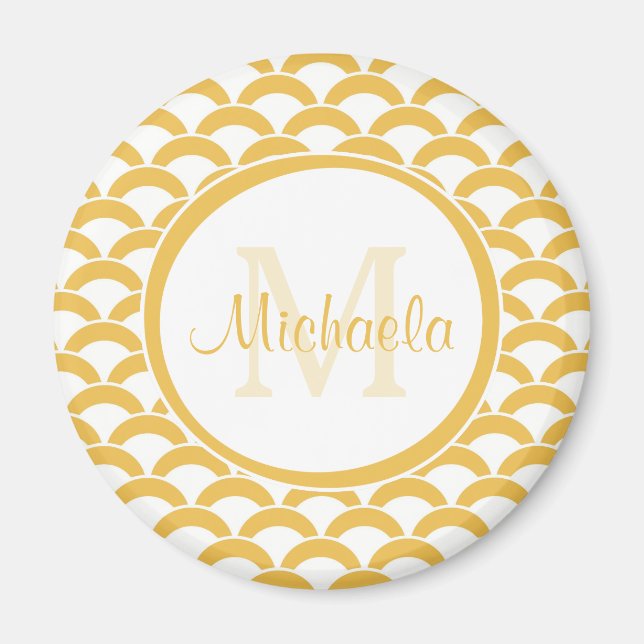Warm Yellow Scallop Pattern Monogram Name Design Magnet (Front)