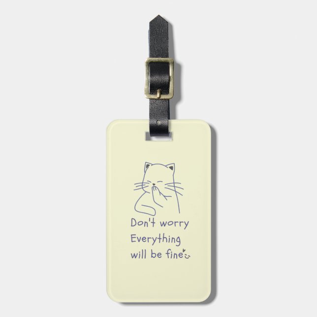 Warm Yellow & Smiling Cat Luggage Tag (Front Vertical)