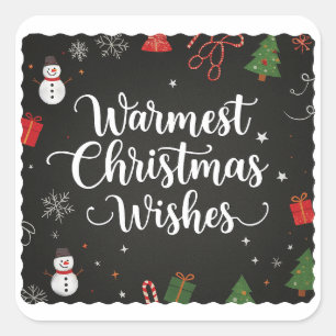 Warmest Christmas Wishes Chalkboard Style Square Sticker
