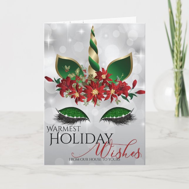 Warmest  Holiday Wishes Magical Unicorn Card (Front)