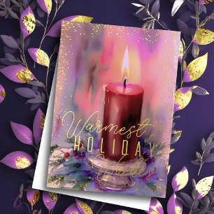 Warmest Holiday Wishes Watercolor Candle