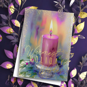 Warmest Holiday Wishes Watercolor Candle