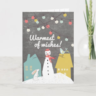 Warmest of Wishes Vintage Snowman Holiday Card