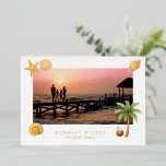 Warmest Wishes Beach Photo Modern Christmas<br><div class="desc">Modern foil Christmas card featuring a simple and fun design with a starfish,  palm tree,  coconut drink and seashells accenting your favourite beach photo along with the greeting "Warmest Wishes".</div>