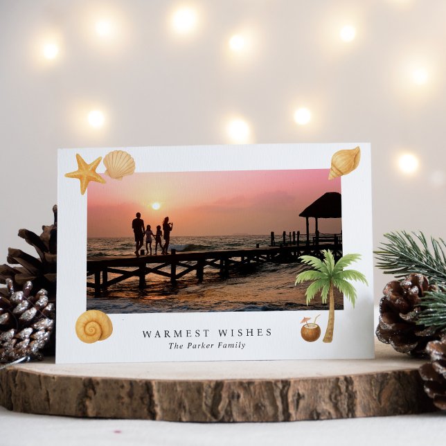 Warmest Wishes Beach Photo Modern Christmas Holiday Card (Creator Uploaded)