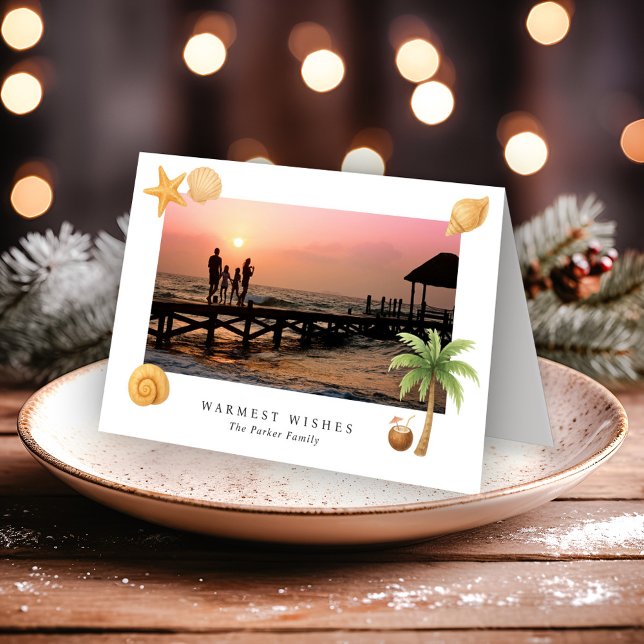 Warmest Wishes Beach Photo Modern Christmas Holiday Card (Creator Uploaded)