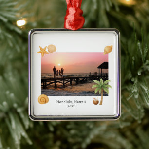 Warmest Wishes Beach Photo Modern Christmas Metal Tree Decoration