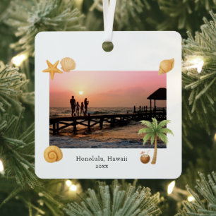 Warmest Wishes Beach Photo Modern Christmas Metal Tree Decoration