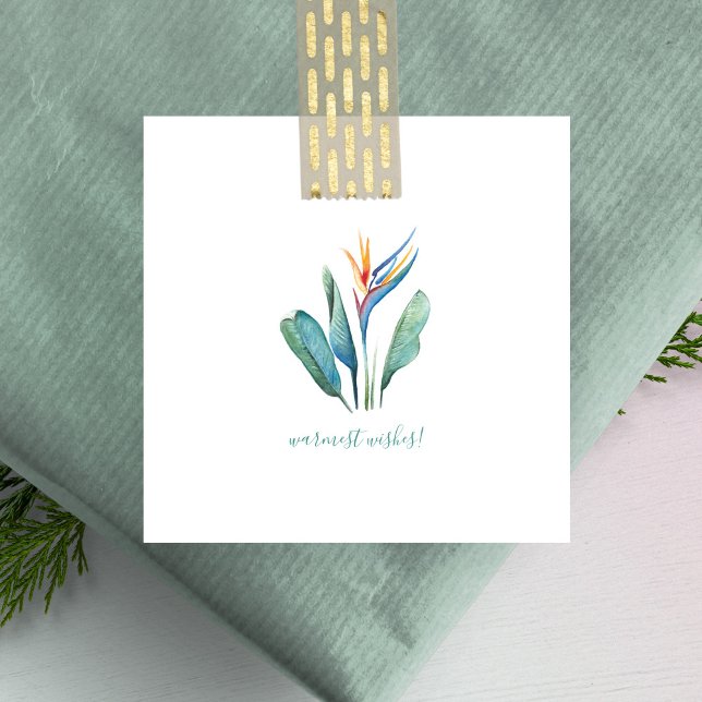 Warmest Wishes Bird of Paradise Mini Christmas Card (Tropical bird of paradise flower by Victoria Grigaliunas of Do Tell A Belle)