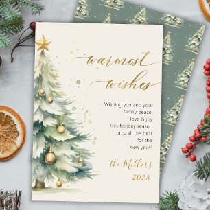 Warmest Wishes Chic Gold Script Christmas Tree  Holiday Card