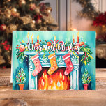 Warmest Wishes Cosy Watercolor Fireplace Christmas Holiday Card<br><div class="desc">Send cosy holiday greetings with our Warmest Wishes Cosy Watercolor Fireplace Christmas Holiday Card! This charming card features a colourful illustration of a festive fireplace adorned with stockings, candles, and greenery, capturing the warmth and joy of the season. Perfect for sharing heartfelt wishes with friends and family, this card embodies...</div>