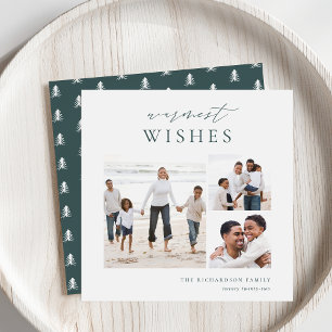 Warmest Wishes Elegant 3 Photo Collage Christmas Holiday Card