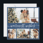 Warmest Wishes Elegant 4 Photo Collage Christmas H Holiday Card<br><div class="desc">Elegant Calligraphy Minimalist 4 Photo Collage Warmest Wishes Script Christmas Holiday Card in dusty navy blue. This festive, mimimalist, whimsical four (4) photo holiday card template features a pretty photo collage and says „Warmest Wishes”. The text is written in a beautiful hand lettered cursive, swirly swash-tail font type. On the...</div>