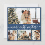 Warmest Wishes Elegant 4 Photo Collage Christmas H Holiday Card<br><div class="desc">Elegant Calligraphy Minimalist 4 Photo Collage Warmest Wishes Script Christmas Holiday Card in dusty navy blue. This festive, mimimalist, whimsical four (4) photo holiday card template features a pretty photo collage and says „Warmest Wishes”. The text is written in a beautiful hand lettered cursive, swirly swash-tail font type. On the...</div>