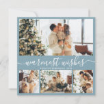 Warmest Wishes Elegant 4 Photo Collage Christmas Holiday Card<br><div class="desc">Elegant Calligraphy Minimalist 4 Photo Collage Warmest Wishes Script Christmas Holiday Card in dusty blue. This festive, mimimalist, whimsical four (4) photo holiday card template features a pretty photo collage and says „Warmest Wishes”. The text is written in a beautiful hand lettered cursive, swirly swash-tail font type. On the reverse...</div>