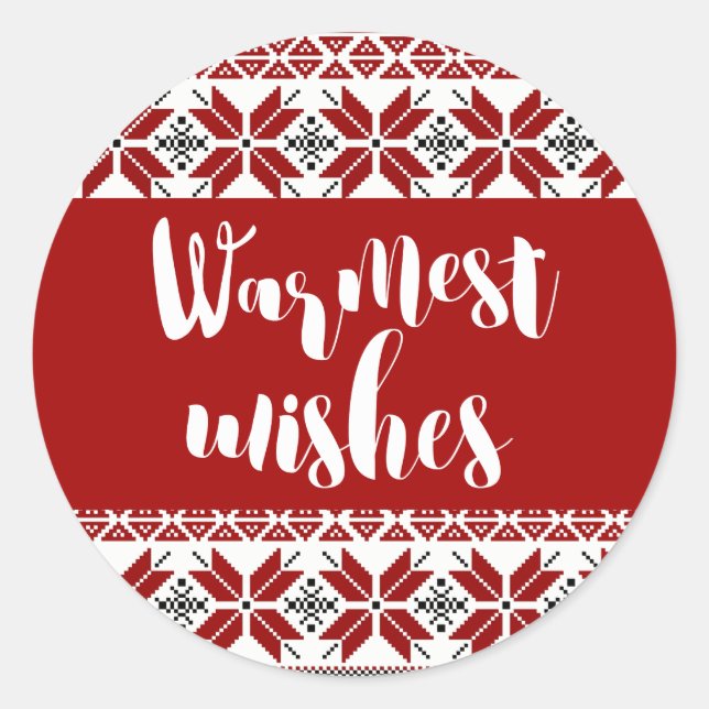 Warmest Wishes Fair Isle Pattern Classic Round Sticker (Front)