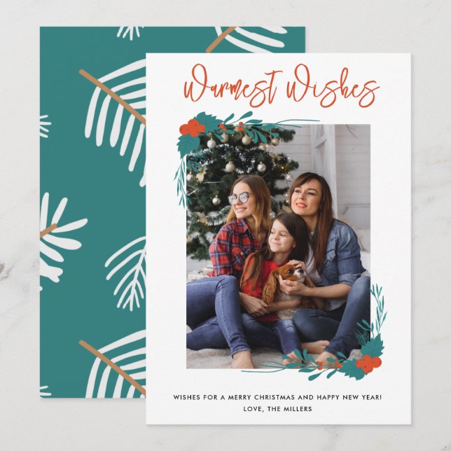 Warmest Wishes Family Photo Christmas Holiday Card (Front/Back)