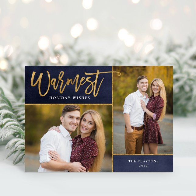 Warmest Wishes Faux Gold Foil 2 Photo Holiday Card (Creator Uploaded)