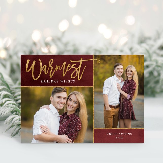 Warmest Wishes Faux Gold Foil 2 Photo Holiday Card (Creator Uploaded)