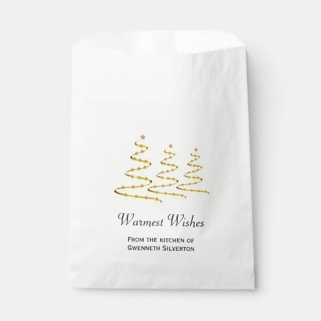 Warmest Wishes Gold Ribbon Christmas Trees Treat Favour Bags (Front)