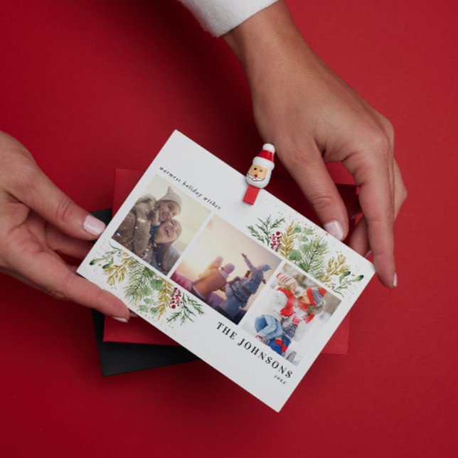 Warmest Wishes Gold Winter Botanical Photo Holiday Postcard (Be sure to send your loved ones a special Christmas post card this year.)